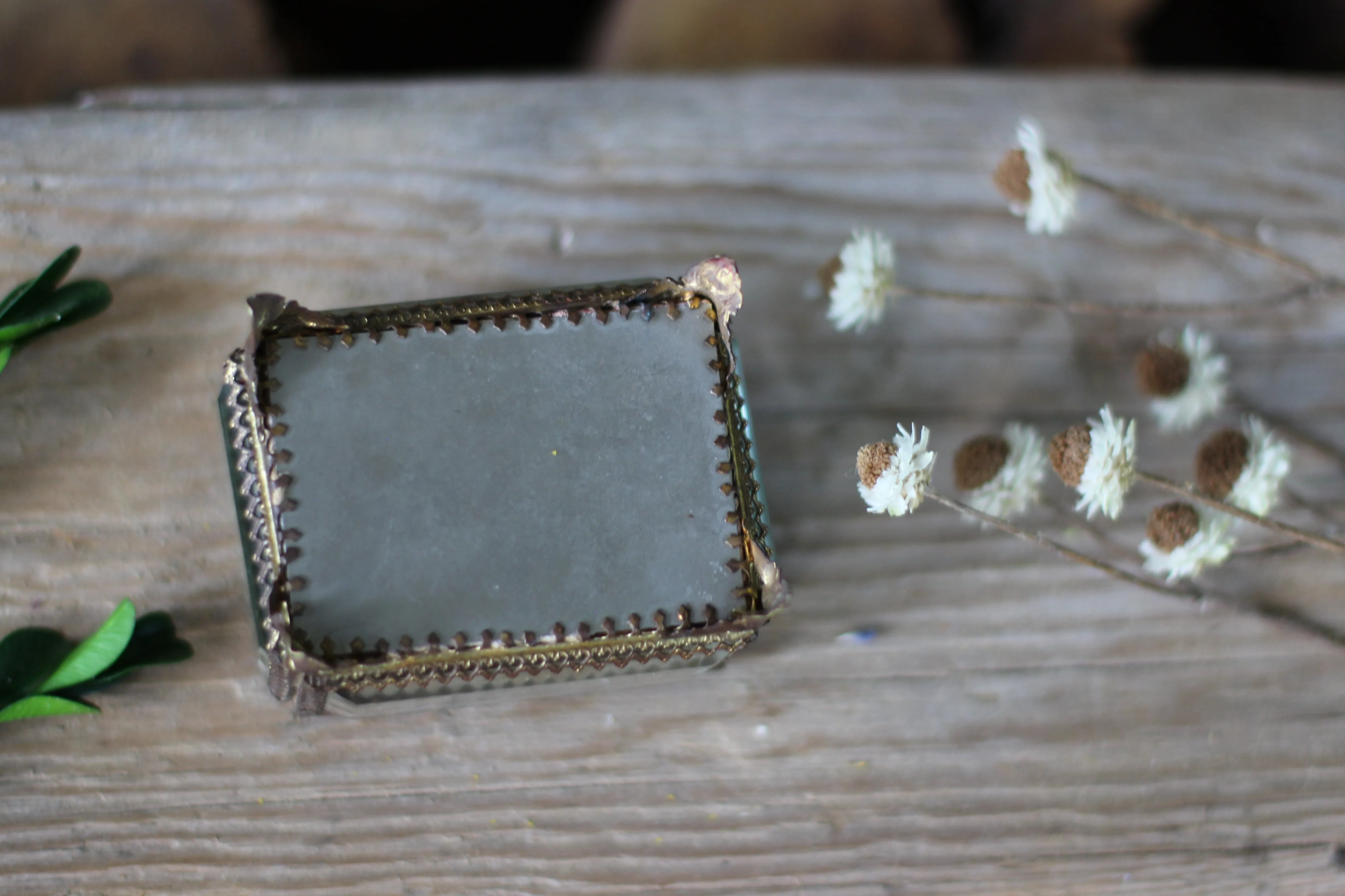 Vintage Small French Ormolu Beveled Glass Jewelry Box