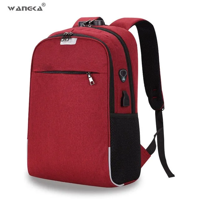 WANGKA USB Charging Laptop Backpack 15.6 inch Anti Theft Women Men School For Teenage Girls College Travel Backpack Nylon