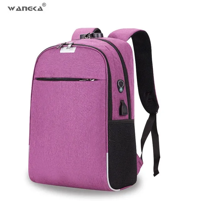 WANGKA USB Charging Laptop Backpack 15.6 inch Anti Theft Women Men School For Teenage Girls College Travel Backpack Nylon