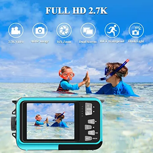 Waterproof Camera Underwater Camera 10FT Dual Screens Selfie