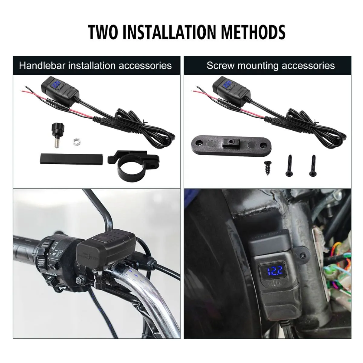 Waterproof Handlebar with QC3.0 Fast Motorbike USB Charger for Mobile Phones