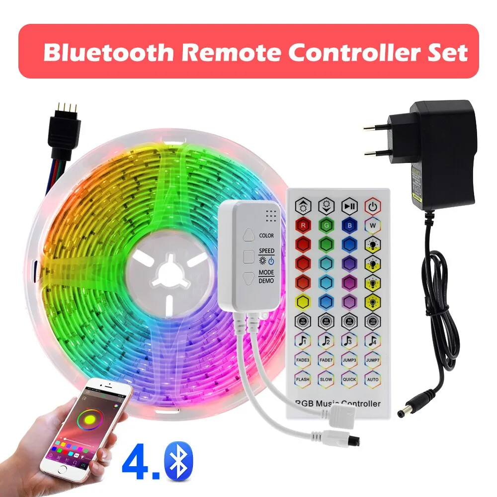 Wifi LED Strip 5050 RGB 5M/10M/15M/20M/30M DC12V Neon Tape Lamp   IR/Bluetooth/ Wifi Remote   Power Adapter for Home Decoration