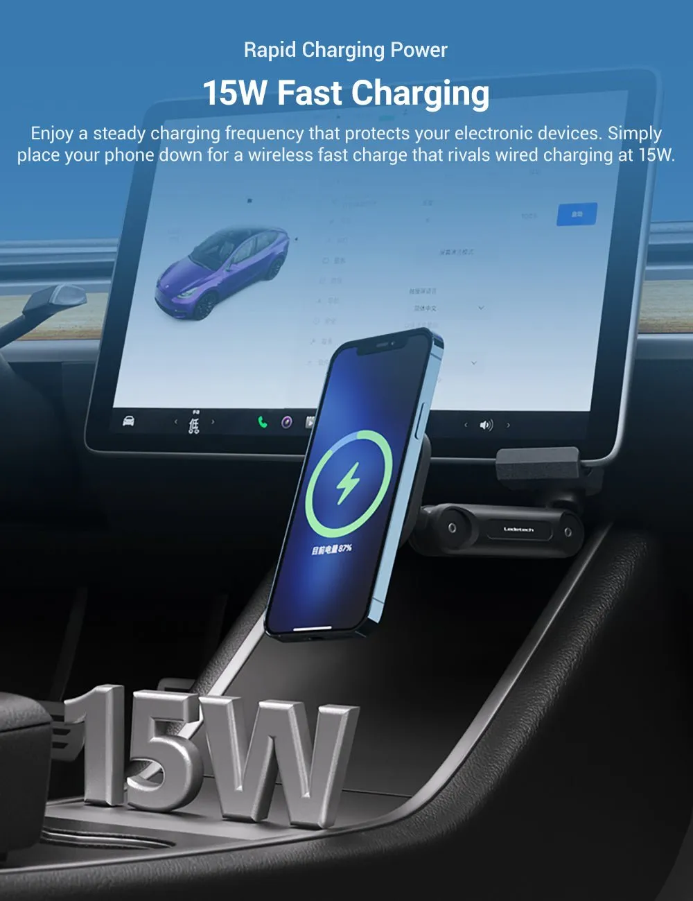 Wireless Charging Phone Mount For Tesla Model 3/Y/S/X